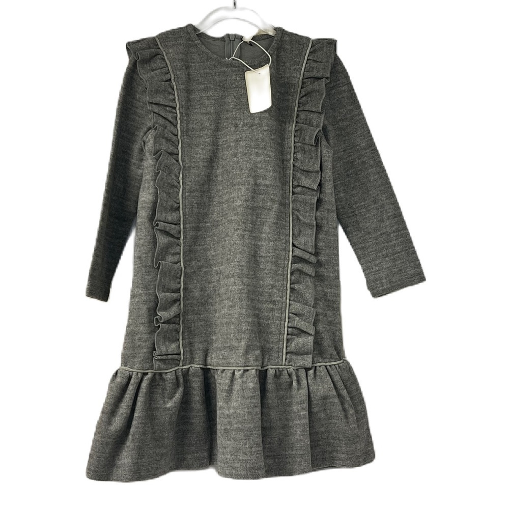 NWT Lilou Gray Girls Ruffle Long Sleeve Dress Size 7